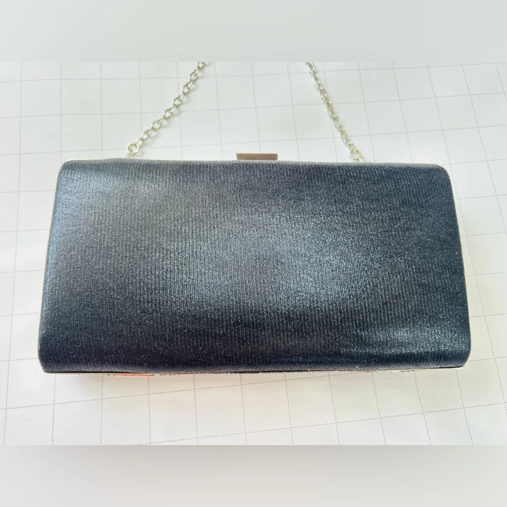 Formal Clutch Handbag Black Crushed Glass Stone Chain Strap cocktail